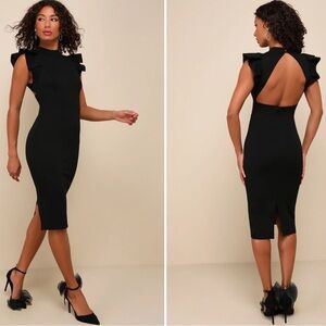 NWT Lulu’s Stylish Splendor Backless Ruffle Midi Dress